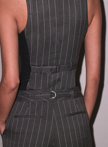 Dark grey pinstripe - Maxwell Vest Bodysuit | Fleur du Mal