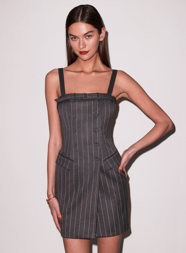 Dark grey pinstripe - Maxwell Mini Dress | Fleur du Mal