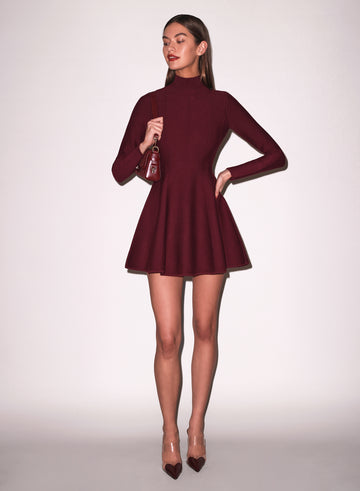 Claret - Long Sleeve Flared Corset Dress | Fleur du Mal