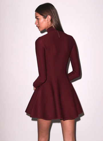 Claret - Long Sleeve Flared Corset Dress | Fleur du Mal