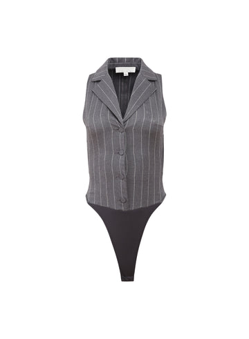 Dark grey pinstripe - Maxwell Vest Bodysuit | Fleur du Mal